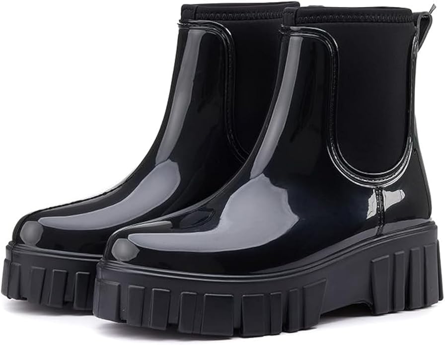 Gets Womens Rain Boots, Waterproof Platform Rubber Chelsea Rainboots, Comfortable Short Shoes Ankle Garden Boots for Outdo...