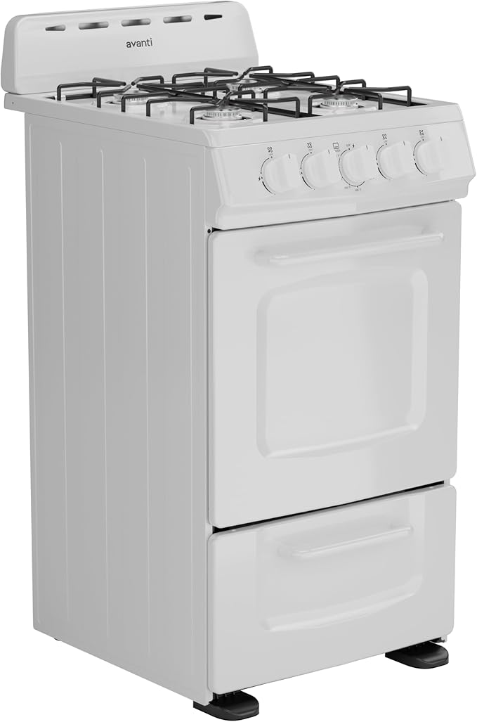 Avanti Gas Range Oven, Compact Freestanding Design, 4 Burners with Electronic Ignition, 2.1 Cu.Ft. Capacity Features Solid...