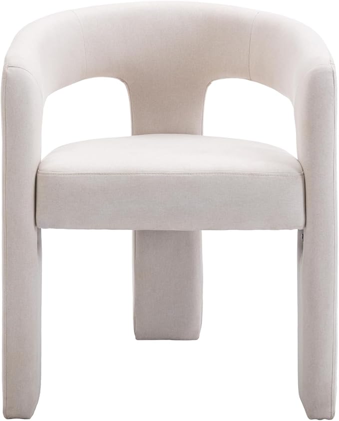 DAYALANE Modern Barrel Dining Chair, Upholstered Accent Kitchen Chair with Arms Comfy Linen Fabric Side Chair for Living Room/Home Office/Reception, Linen Cream