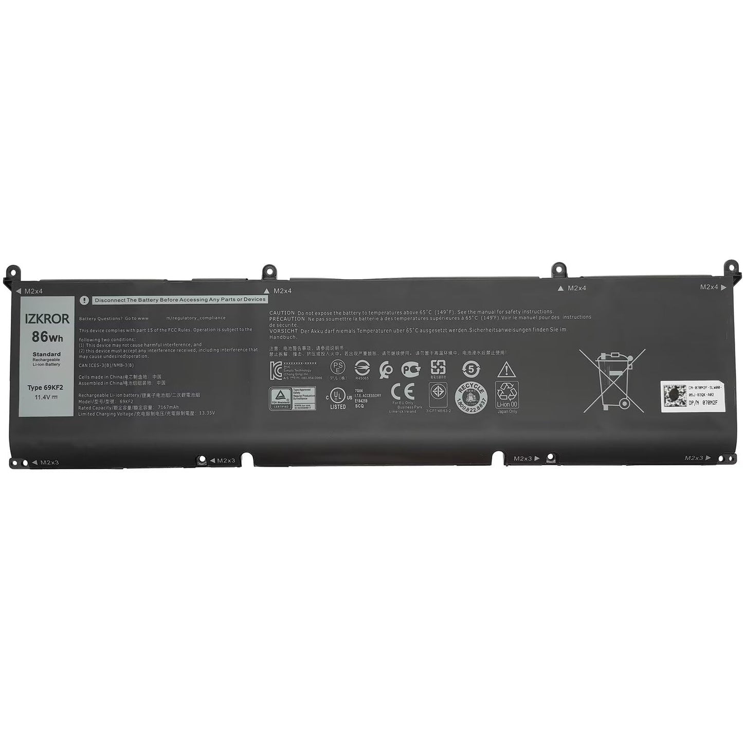IZKROR 69KF2 86Wh Battery Replacement for Dell Alienware M15 R3 M15 R4 M15 R5 M15 R6 M15 R7 M17 R3 M17 R4 Precision 5550 5560 XPS 15 9500 9510 Inspiron 7510 7610 Vostro 7510 7620 Series 8FCTC 70N2F -Like New