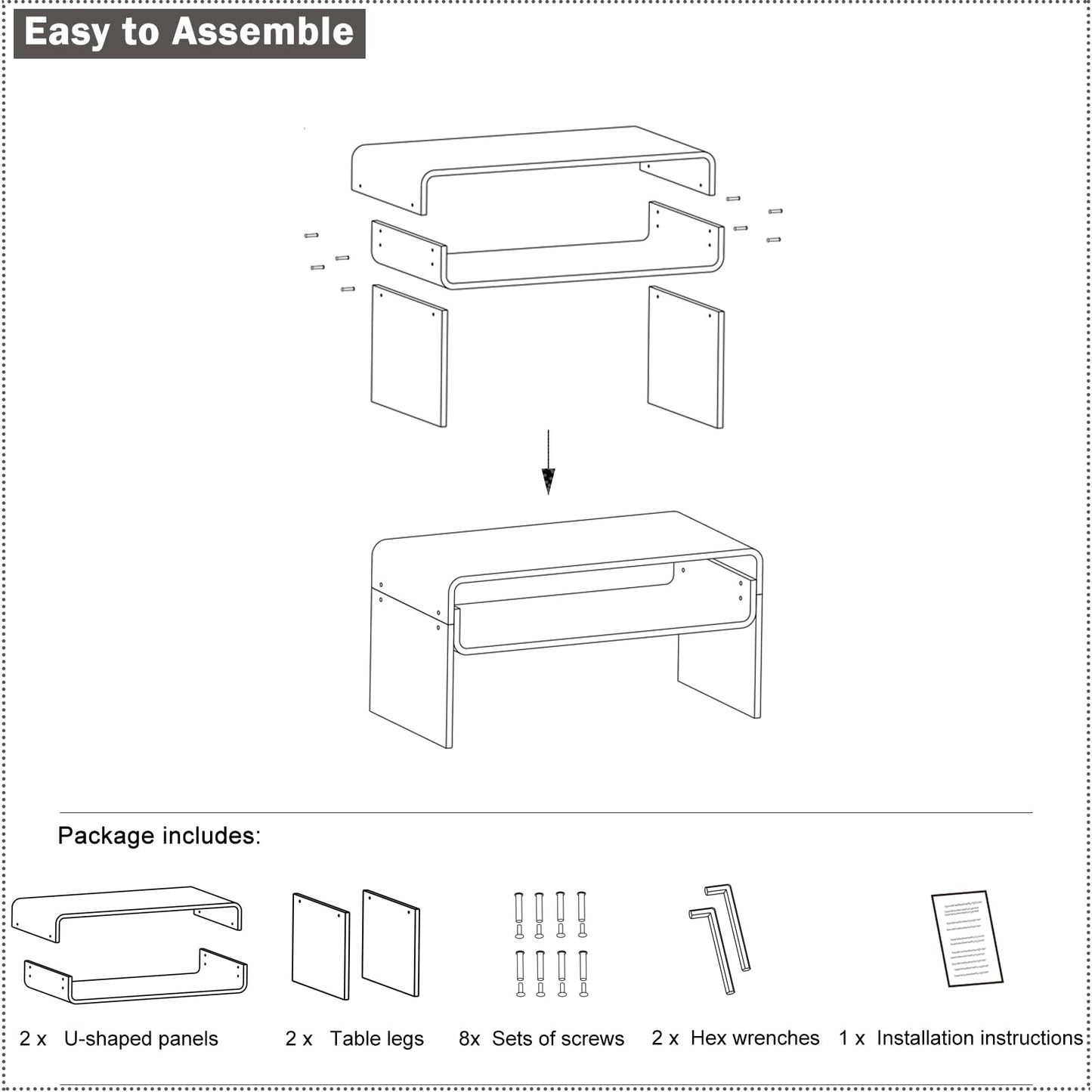 DOHWSK 2-Tier Acrylic Coffee Table, Side End Table with Storage Shelf, Modern Center Table for Living Room, Office, Bedroom, Home Small Space, Easy Assembly (Clear)