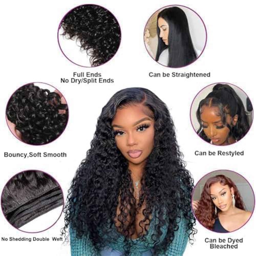 14 16 18 Inch Water Wave Bundles Human Hair 100% Unprocessed Curly Brazilian Virgin Hair Wet And Wavy 3 Bundles Human Hair Natural Black