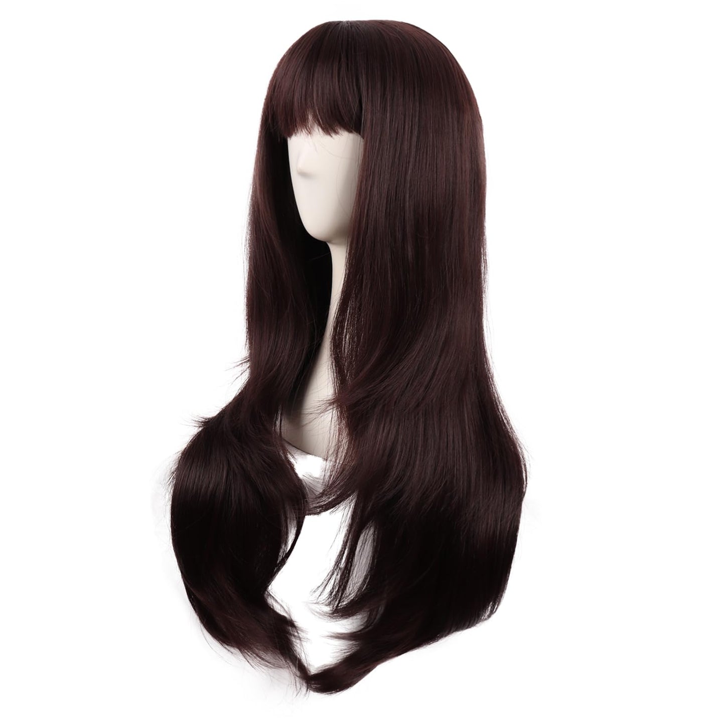 MapofBeauty 28 Inch/70 cm Long Curtain Bangs Synthetic Fiber Wavy Curly Heat Resistant Cosplay Party Wig (Dark Brown)
