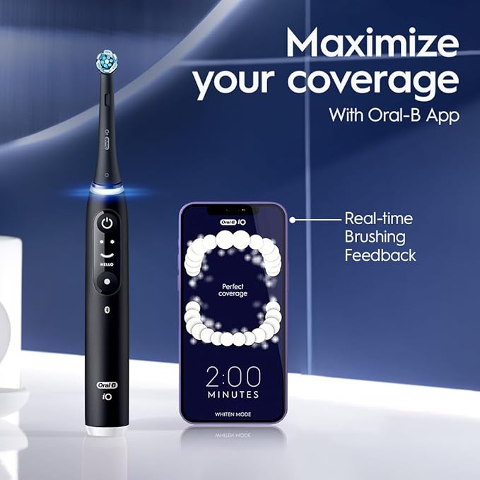 Oral-B iO Deep Clean + Protect Rechargeable Electric Toothbrush, Black with a iO Series 7 Toothbrush, 2 Replacement Brush Heads, and a Charging Travel Case
