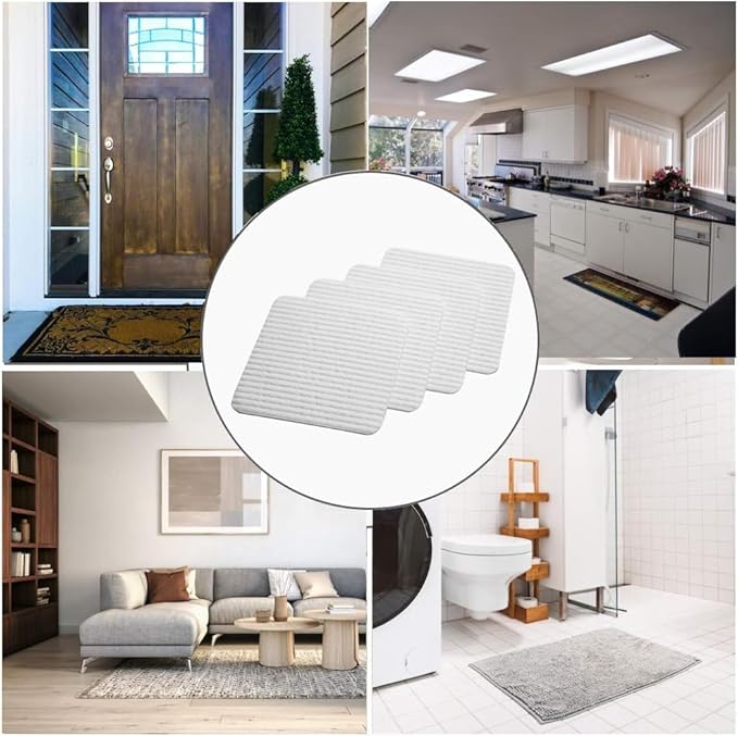 4PCS Rug Pad Grippers, Non Slip Rug Tape Grip Carpet Corner for Hardwood Floors and Tiles, Double Sided Rug Stickers Accessories for Area Rugs to Keep Area Rug Flat