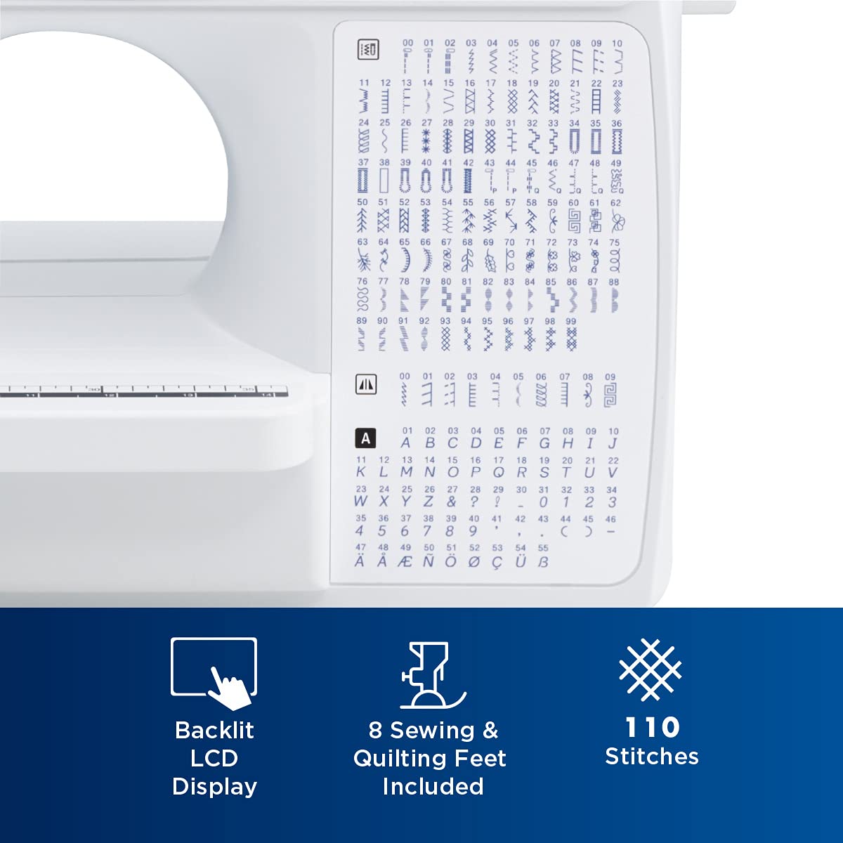 Brother XR9550 Sewing and Quilting Machine, Computerized, 165 Built-in Stitches, LCD Display, Wide Table, 8 Included Presser Feet, White