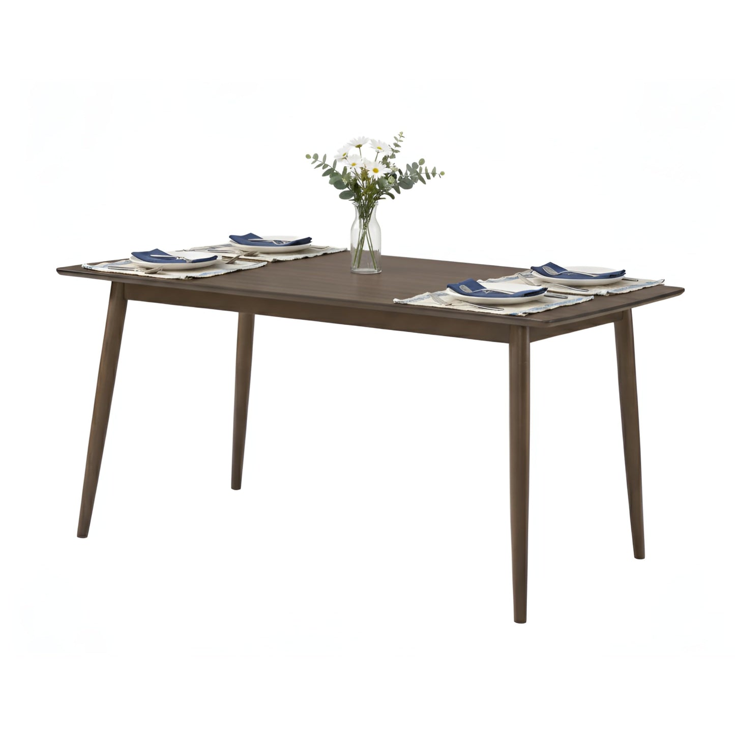 Alaterre Furniture Calais Dining – Mid Century Modern 59-Inch Rectangular Dining Table for 4 – Solid Wood Kitchen and Dining Room Table with Minimalist Design (Warm Walnut Finish)