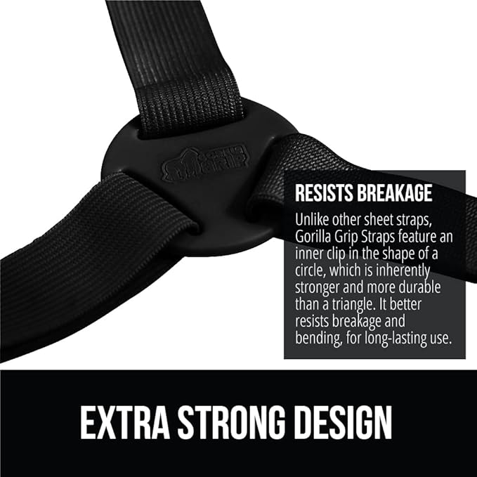 GORILLA GRIP Patent Pending Bed Sheet Holders, Adjustable Elastic Fasteners with Metal Clips, Keep in Place Fitted Bedding Straps, Firm Tight Suspenders for Mattress, US Designed, 8 Pack Black