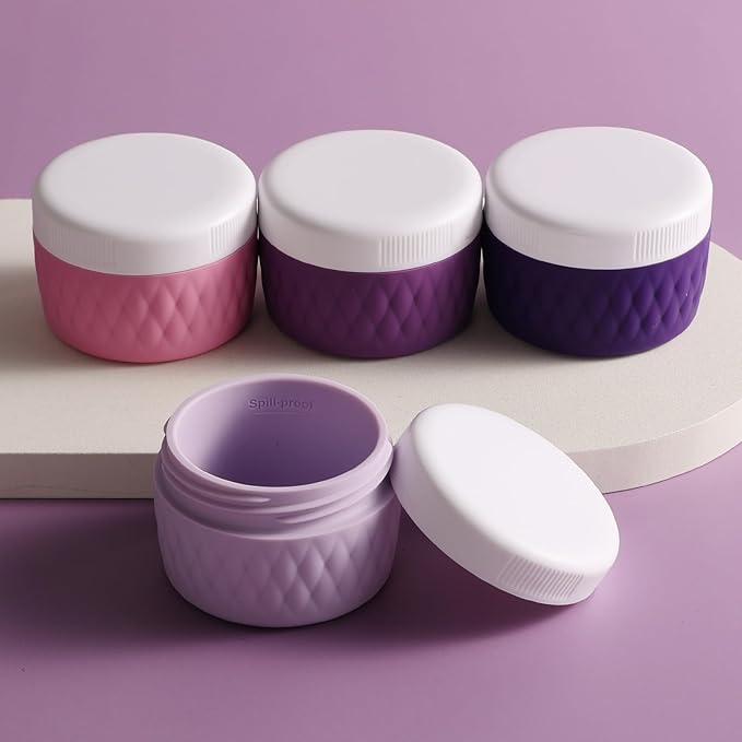 Travel Containers for Toiletries, Silicone Cream Jars BPA-Free, TSA Approved 2oz Travel Size Containers, Leak-proof Silicone Jars with Lid for Cosmetic Face Hand Body Cream (4 Pack)
