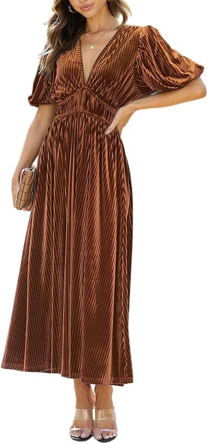 Maxigerui Women's Velvet Maxi Dress Formal Dresses for Wedding Guest Dress
