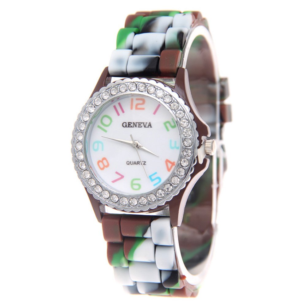 CdyBox 5 Pack Rhinestone Colorful Silicone Jelly Wristwatches for Women Wholesale Watch Set