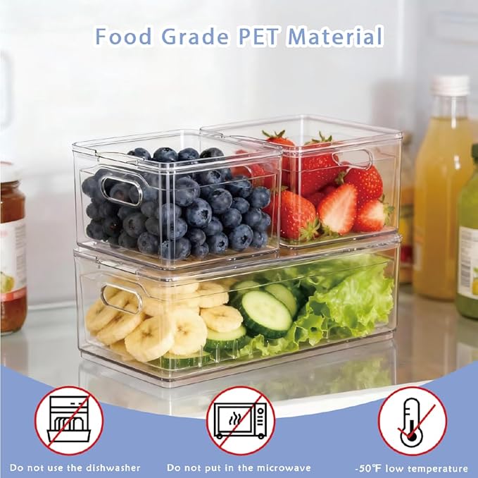 Household Transparent PET Fruit Draining and Washing colander food storage boxes plastic cookie containers refrigerator organizers (3, 1 rectangle 2 squares)