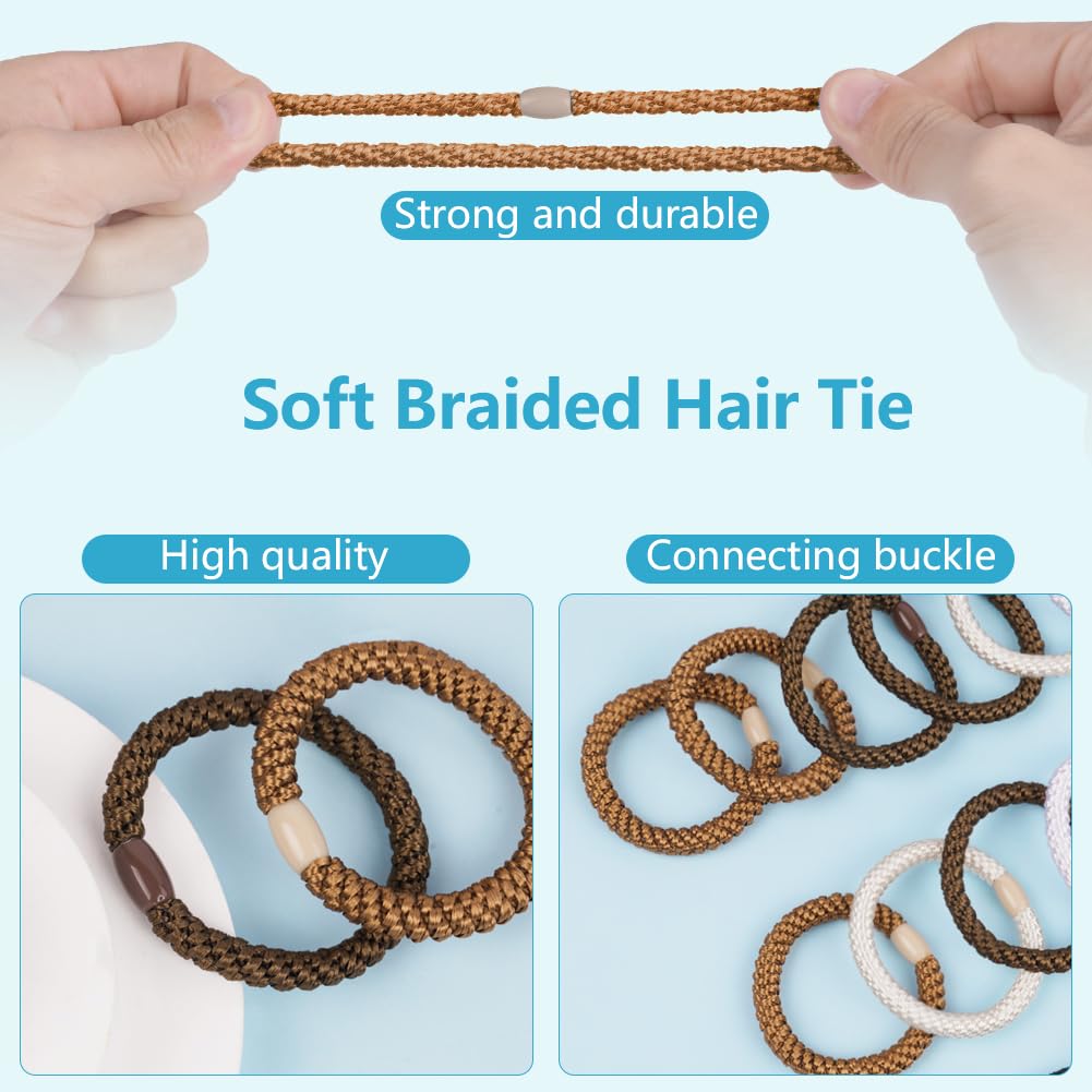 AUAUY 15PCS Elastic Mixed Color Hair Ties for Women Girls, Cotton Bands Soft Woven Ponytail Holders for Thick Hair and Curly Hai