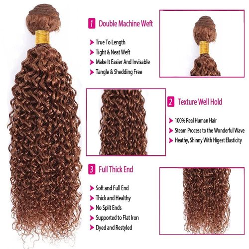 Giginger Bundles Human Hair 20 22 24 Inch Color 30 Light Brown Jerry Curly Wave Bundles Human Hair Unprocessed Quick Weave Soft Sewn In Hair Extensions for Black Women
