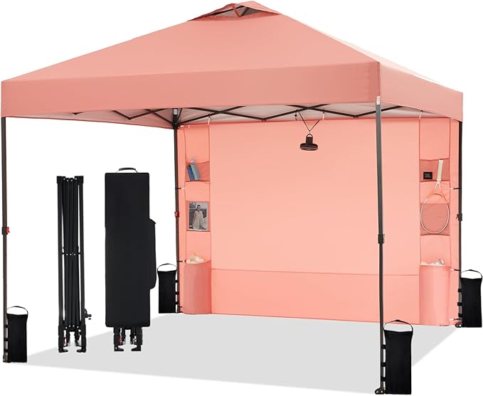 Tunbne 10'x10' Pop Up Canopy Tent with 1 Sidewall and 6 Pockets, One Push Setup, Instant Shade Tent with Vented Roof for B...