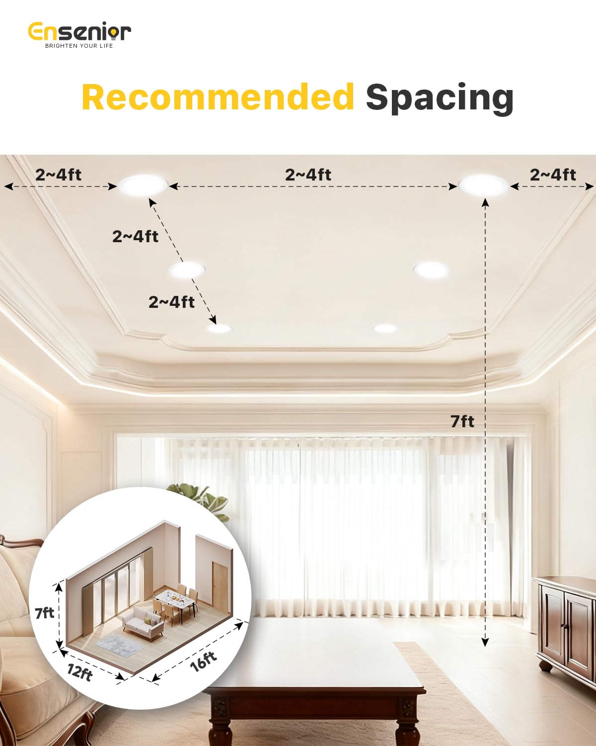 Ensenior 24 Pack 4 Inch LED Recessed Ceiling Light, Dimmable, 5000K Daylight, 750LM 9W 120V, High Brightness Canless Wafer Downlight - ETL&FCC&IC