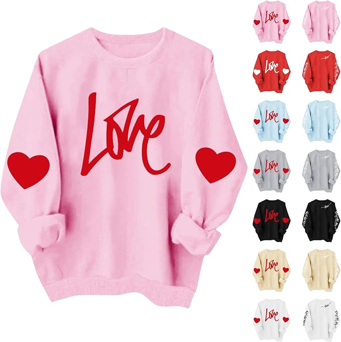 ABABC Valentines Sweatshirts for Women Love Theme Graphic Pullover Sweater Crewneck Long Sleeve Shirts Valentines Outfit