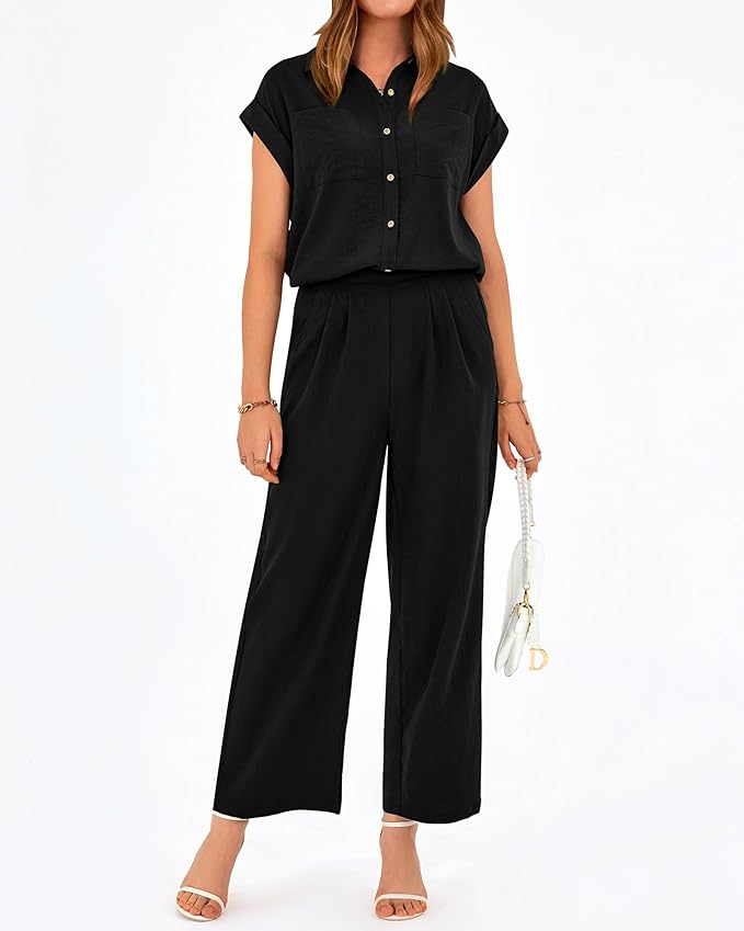 PRETTYGARDEN Womens 2 Piece sets Summer Cap Sleeve Tops Palazzo Pants Dressy Casual Vacation Travel Outfits Tracksuits
