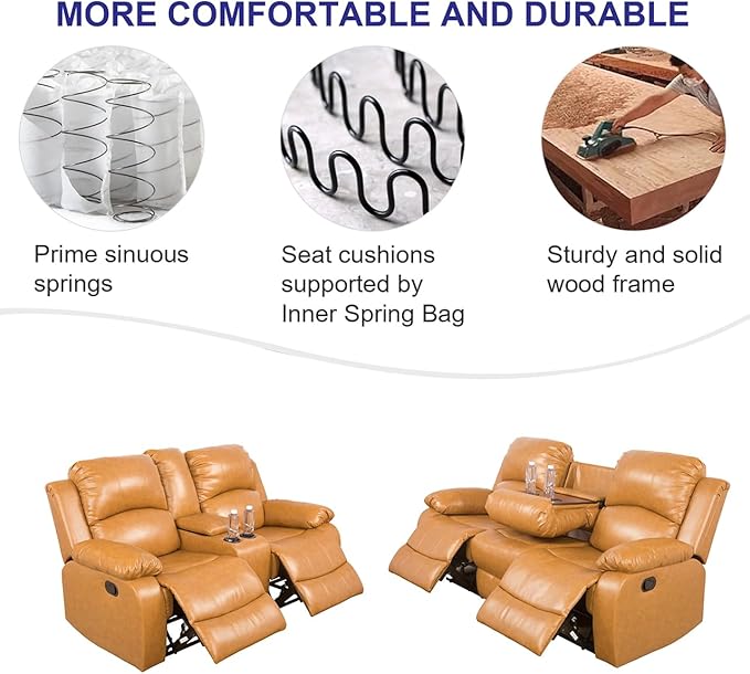 A Ainehome Recliner Sofa Set Living Room Manual Reclining Sofa Bonded Leather Loveseat Chair Sectional Couch for Living Room/Home (A-Ginger Leather, Sofa+Loveseat)