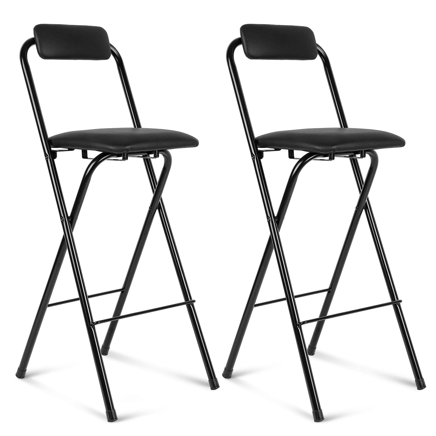 Thyle 2 Pcs Folding Bar Stool with Backrest, Tall Foldable Stool Chair Portable High Folding Bar Chair Counter Height Seat Leather Padded for Kitchen Island Shop Cafe Dining Room Black (27.5 Inch)