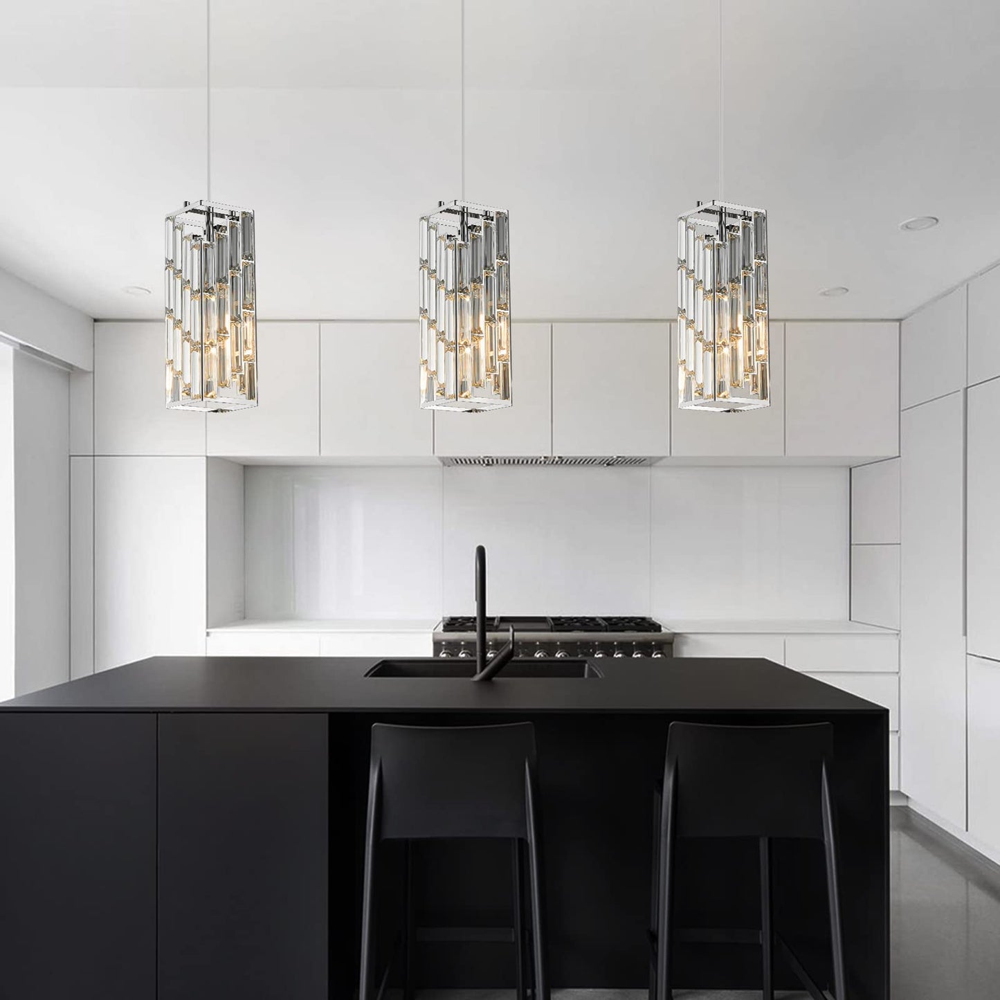 FDPBY Chrome Pendant Lighting Modern Pendant Light, Mini Crystal Chandeliers,Adjustable Pendant Light Fixture for Kitchen Island Dinning Room Bedroom (2 Pack)