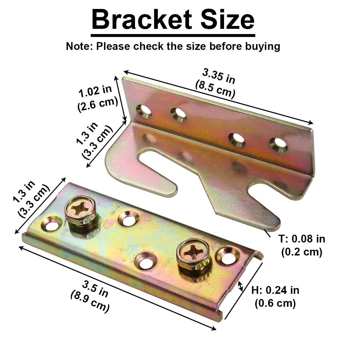 KASUNEN Bed Rail Brackets - Wooden Bed Frame Hardware - Heavy Duty Non-Mortise Bed Rail Fittings - Set of 4 (Screws Included)