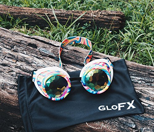 GloFX Kandi Swirl Padded Kaleidoscope Goggles Diffraction Rave Edm Limited Edition Rainbow