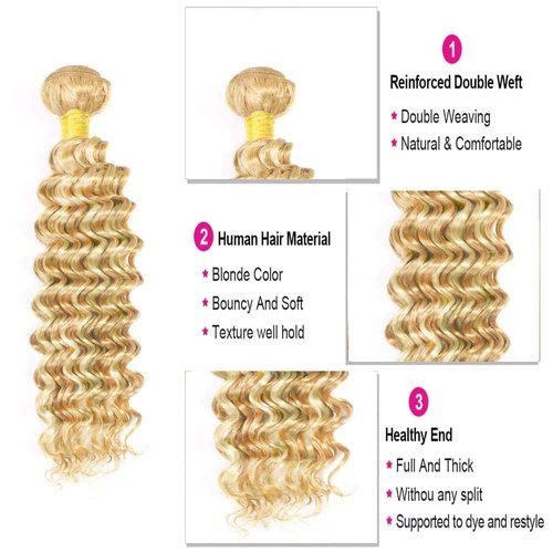 Giginger Bundles Human Hair P27/613 Blonde Deep Wave Human Hair Bundles 16 18 20 Inch Highlight Honey Blonde Unprocessed Quick Weave Soft Sewn In Hair Extensions for Black Women