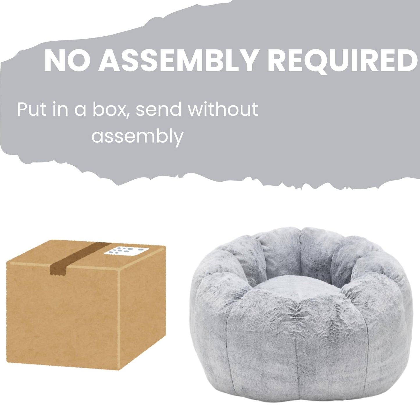 DUOMAY Giant Bean Bag Chair, Faux Fur Cozy Beanbag Chair for Adults, Kids, Round-Shaped Large Bean Bag Couch with Memory Foam for Living Room, Bedroom, Dorm, Grey