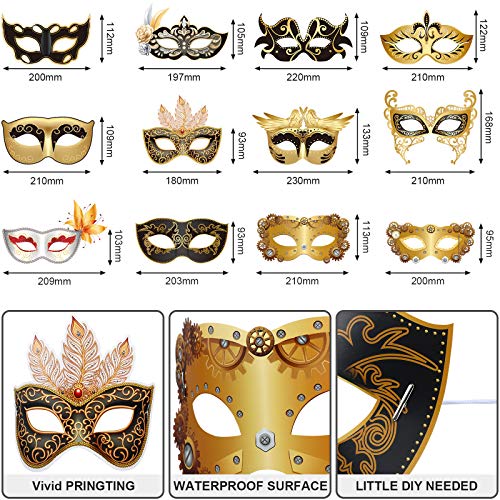 Sumind 12 Pieces Mardi Gras Mask Bulk Venetian Carnival Mask Retro Punk Masquerade Party Decoration for Mardi Gras Fancy C...