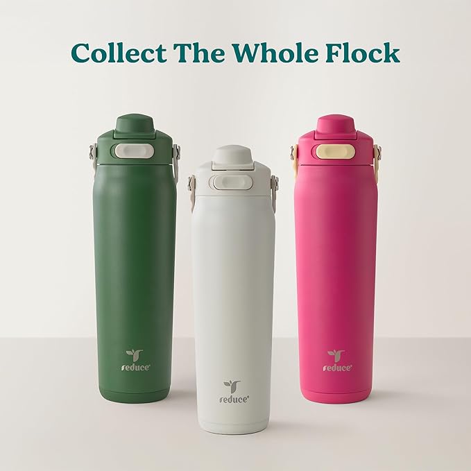 REDUCE Aura Vacuum Insulated 26 oz Water Bottle - Leak-Proof & Chug Spout for Quick Hydration - Keeps Drinks Cold for 30 Hours - Removable Handle for Travel or Gym - Soft Sit Base - Unbleached