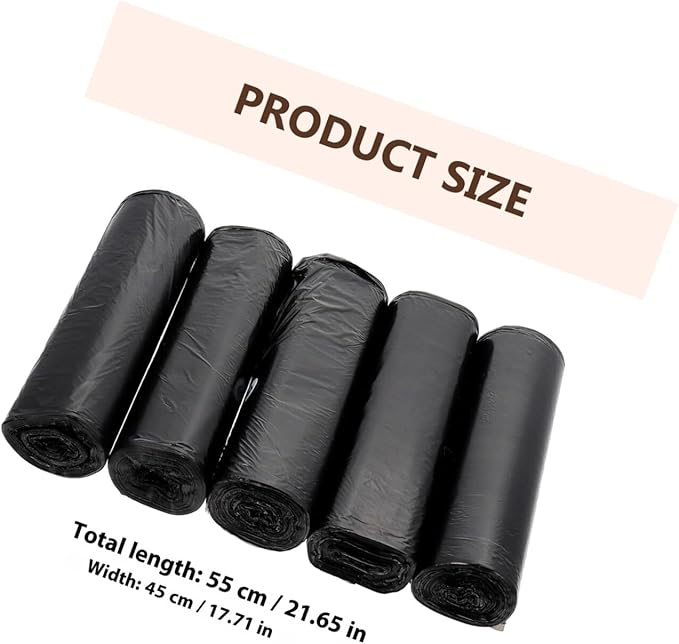 GALPADA 5 Rolls Black Trash Bags for Kitchen and Bathroom PE Garbage Bags Disposable Rubbish Liners for Home Waste Bins