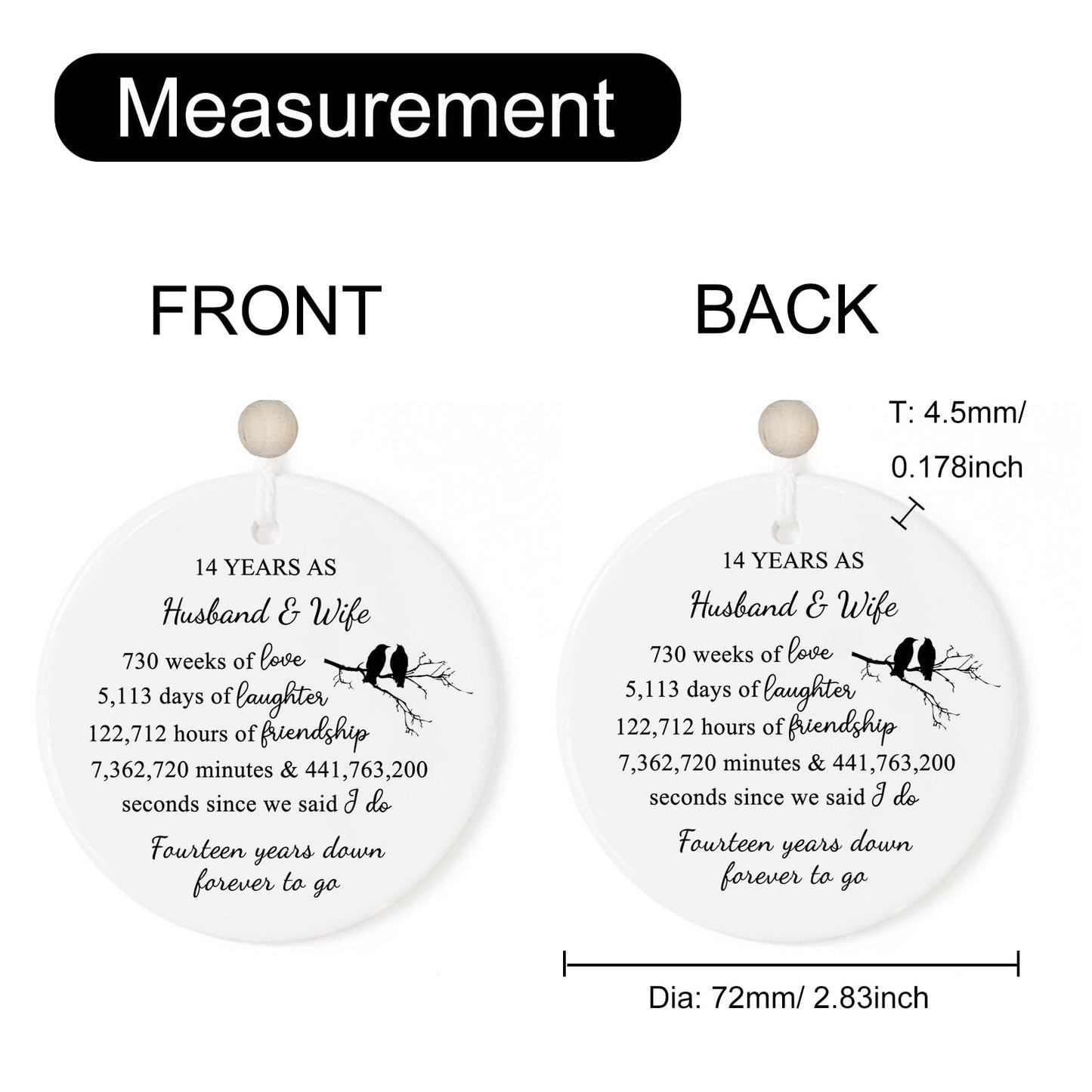 14 Years for Couple,14th Wedding for Wife or Husband,Ivory Anniversary Marriage Presents for Her or Him