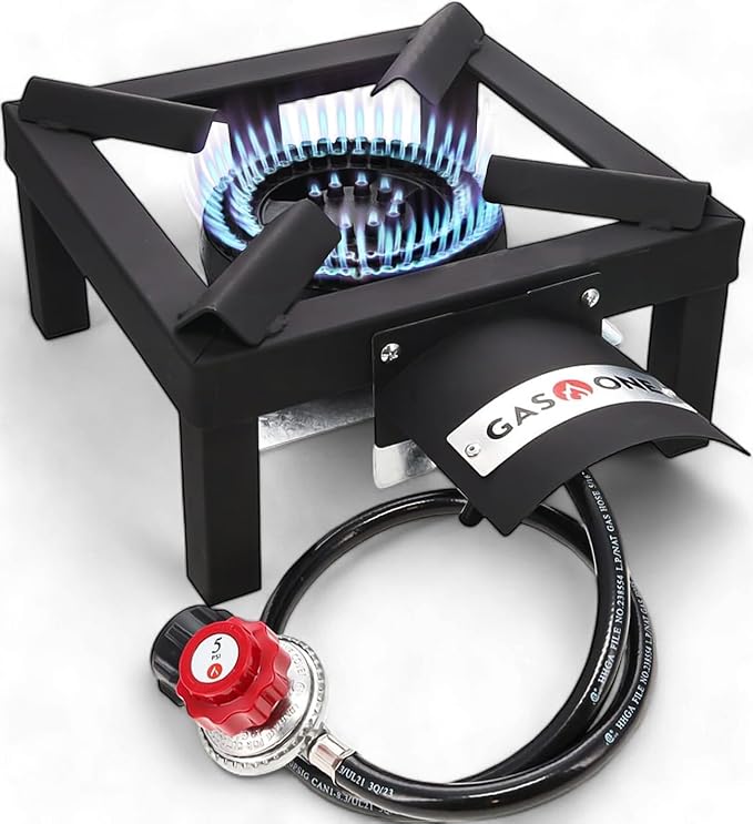 GasOne High Pressure Single Propane Burner - Outdoor Cooking with Heat Shield and Guard – Propane Burner Head for Camping,...