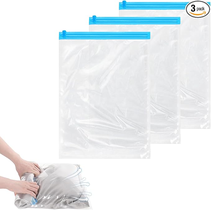 3PCS Travel Compression Bag,19.7x13.4In Roll-Up Compression Travel Bags for Clothes-Reusable Space Saver Bags Vacuum Storage Bag for Luggage,Backpack,Suitcase