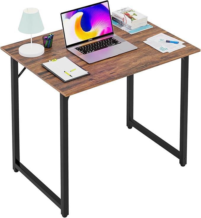 PayLessHere | 32 Inch Computer Desk | Brown | Office Desk with Metal Frame, Adjustable Feet | Water-Resistant, Scratchproo...