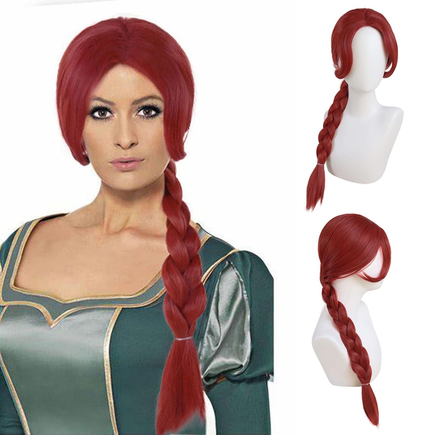 GNIMEGIL Long Braided Reddish Brown Heat Resistant Costume Wig for Cosplay Fiona Costume Women Red Braided Wig