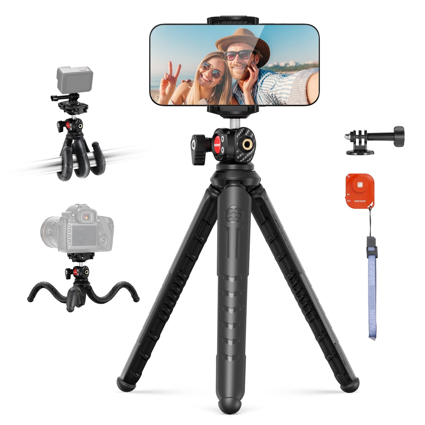 Neewer Tripod For Iphone With Remote, Mini Flexible Phone Tripod Stand Vlog Selfie Stick With Phone Holder & Action Camera Adapt