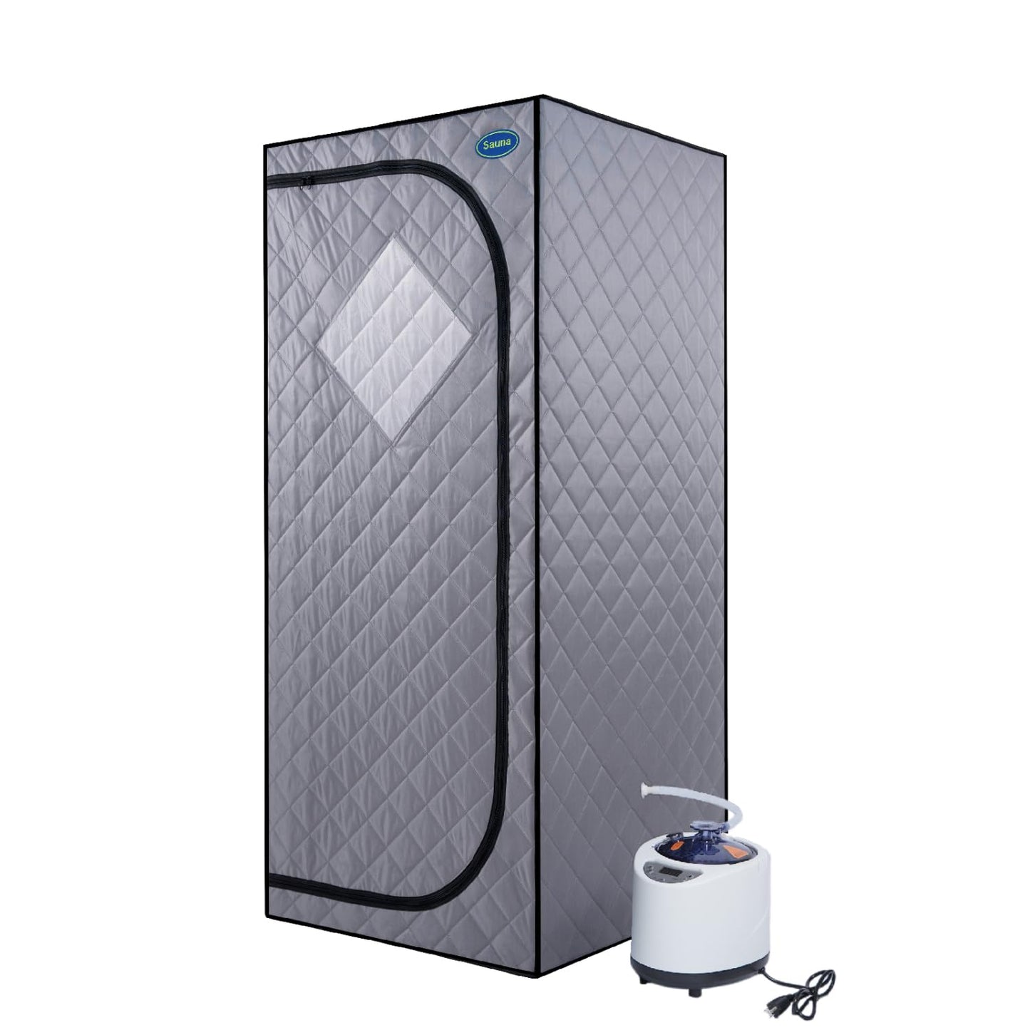 Full Size Portable Grey Steam Sauna Tent–Personal Home Spa, with Steam Generator, Remote Control, Foldable Chair, Timer and PVC Pipe Connector Easy to Install.Fast Heating, with Fcc Certification