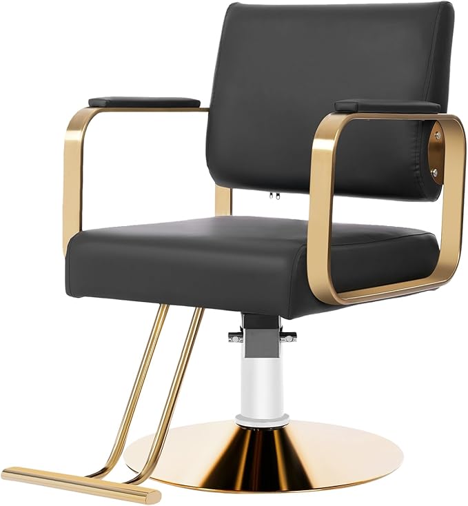 Stylist Salon Chair 360° Rotatable Barber Chair Hydraulic Pump Styling Vanity Chair Spa Beauty Equipment for Hair Stylists, Tattoo Artists, Max Load 440 LBS (Black and Golden)