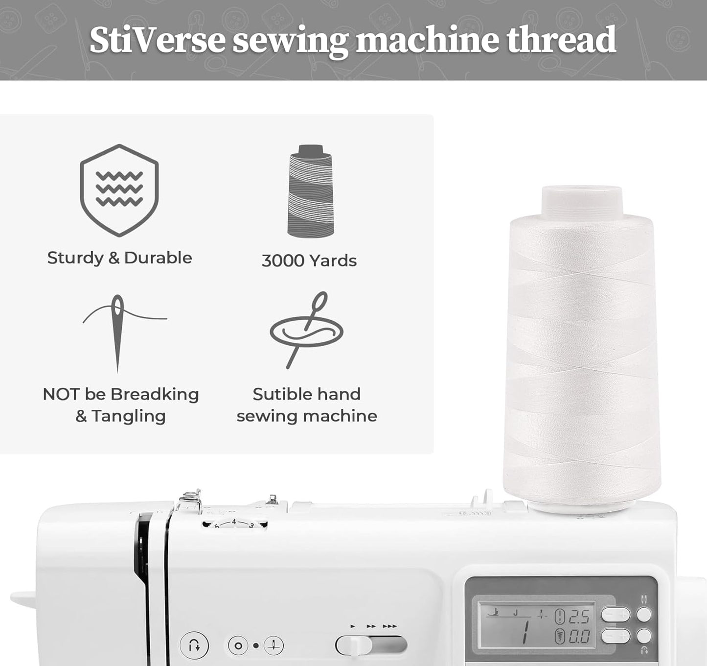 Serger Thread Cones 4 Pack of 3000 Yards Each, All Purpose White Sewing Thread, Polyester Thread 40S/2 White Thread for Sewing Serger&Overlock, Quilting, Piecing, Sewing Machine