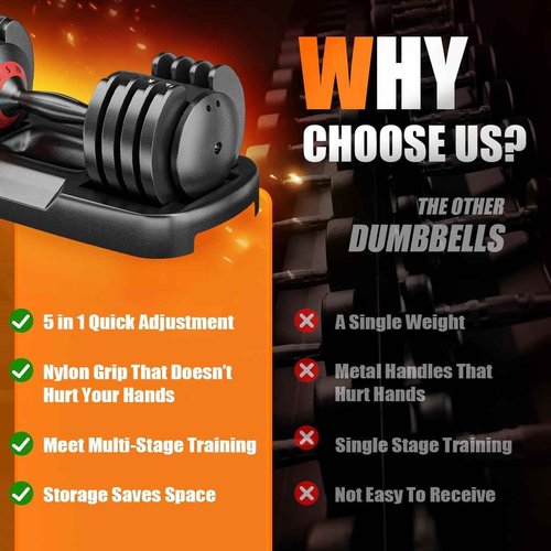VEICK 25 lbs Adjustable Dumbbell with Anti-Slip Turning Handle, Fast Adjust Weight for Men Women, Exercise Equipment with Tray for Home Gym Full Body Workout Fitness