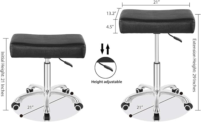 Nazalus Rolling Swivel Stool Height Adjustable with Wheels Heavy Duty for Office Home Desk Counter Salon (Black) (Black, Without Footrest)