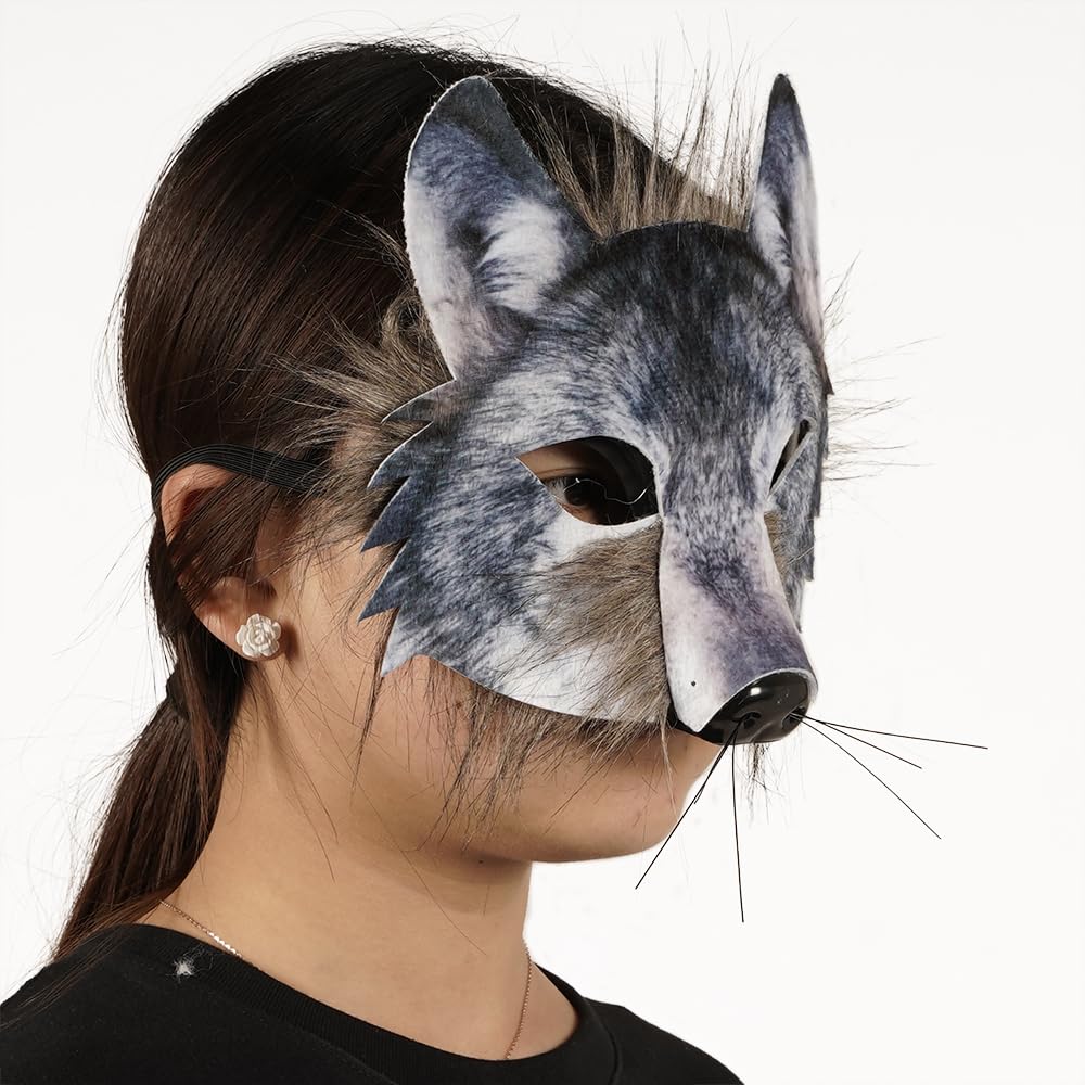 ZDOVLZZPON Animal Fox Wolf Mask, Plush Half Face Mask for Christmas Party Cosplay Costumes