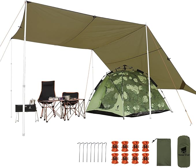 GEERTOP 17 × 10 ft Large Camping Tent Tarp Outdoor Waterproof Flame Retardant Hammock Rain Fly Backpacking Tent Tarp Shelt...