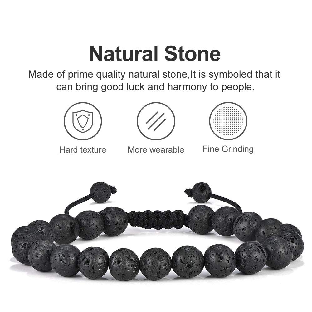 M MOOHAM Gifts for Male Coworkers Mens - Natural Black Lava Rock Stone Mens Anxiety Tiger Eye Bracelets Adjustable Aromatherapy