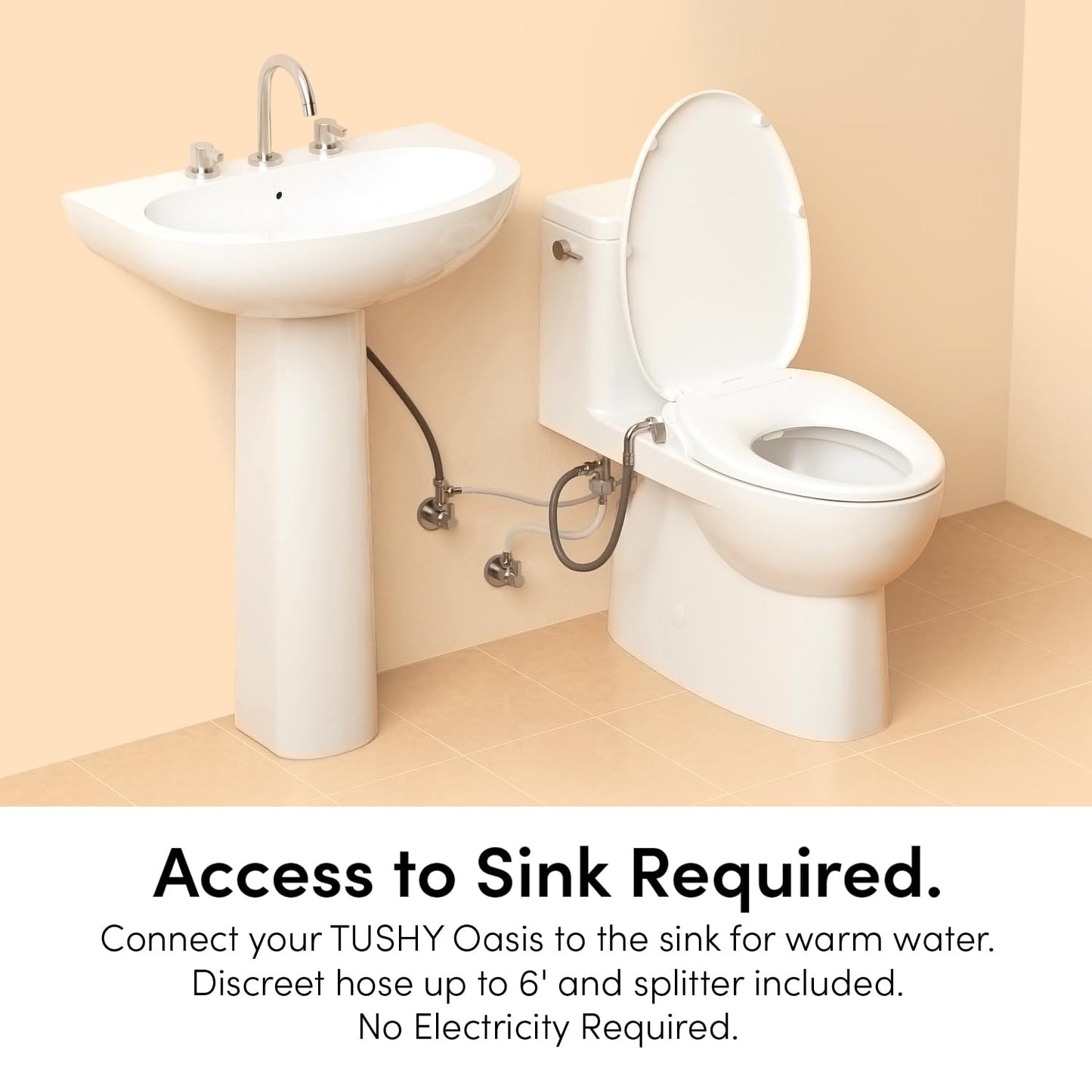 TUSHY Oasis Non-Electric Warm Water Bidet Seat (Elongated): Self-Cleaning Dual Nozzles, Adjustable Temp & Pressure (10-Min DIY Install, Soft-Close Lid, Sleek Design), Spa-Like Comfort, Platinum Knob