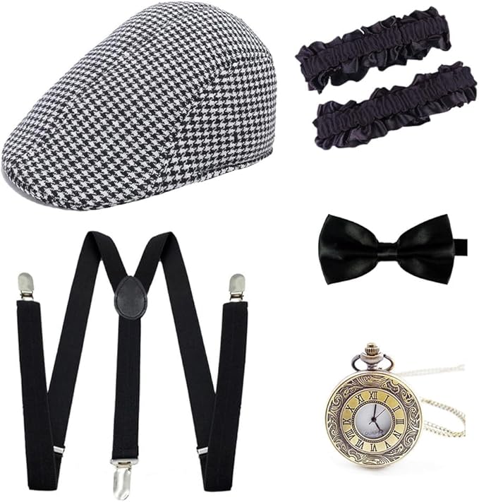 Gionforsy 1920s Accessories for Men 20s Gatsby Gangster Costume Accessories Set Newsboy Hat Set Roaring 20s Costume