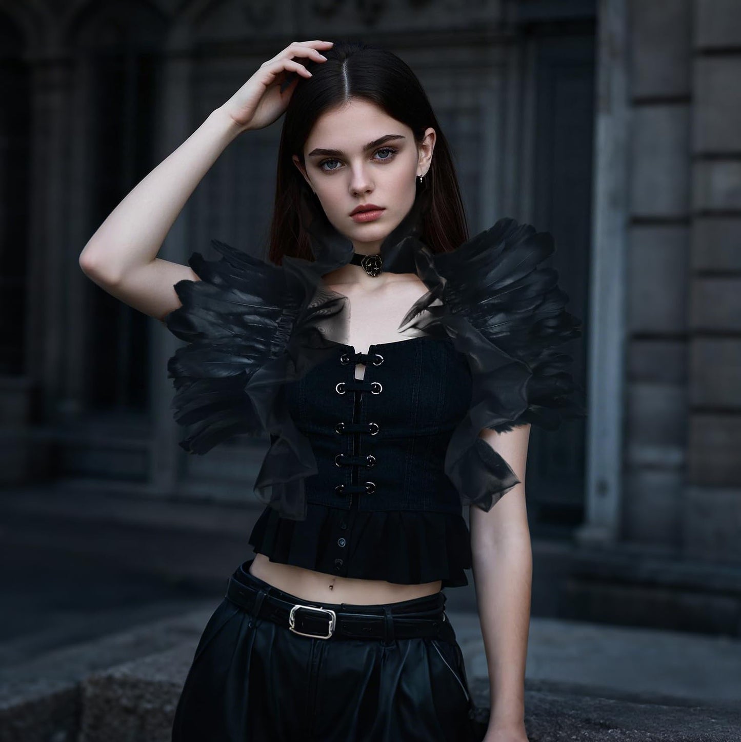 UQJE Victorian Natural Feather Shawl Shrug Shoulder Wrap Gothic Collar Costume Accessories-Black