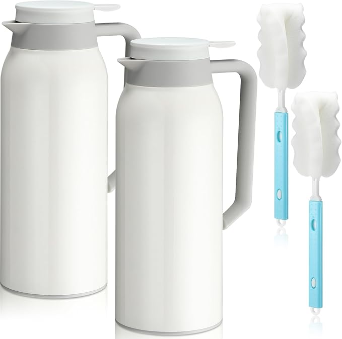 Mifoci 2 Pcs 51oz Stainless Steel Thermal Coffee Carafe White Double Walled Thermal Carafe Insulated Hot Beverage Dispense...